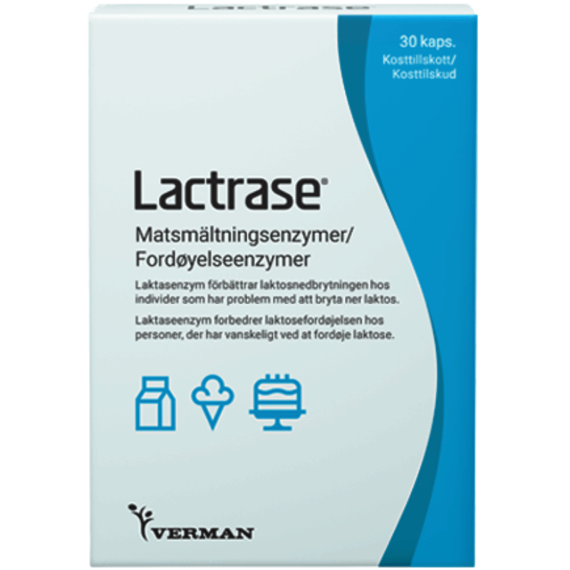 Pakke med Biosym Lactrase, 30 kapsler med laktase