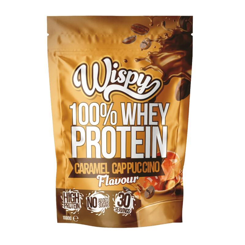 Wispy Whey 100 proteinpulver med smag af karamel cappuccino, 1 kg