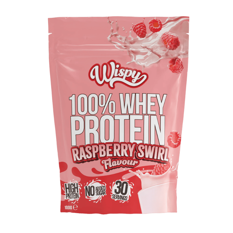 Pakning Wispy Whey 100 proteinpulver med Raspberry Swirl-smag, 1 kg