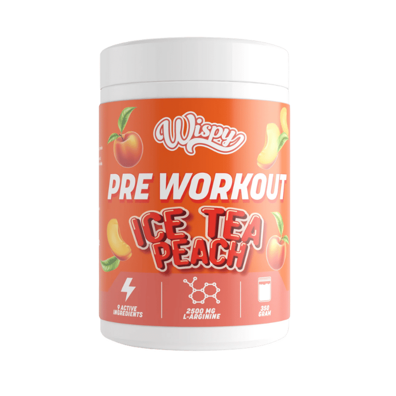 Pakke med Wispy Pre Workout Ice Tea Peach, 350 g med ferskensmag