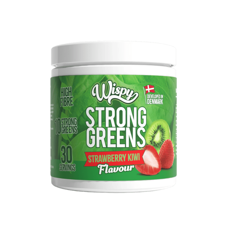 Wispy Greens grøntpulver med smag af jordbær og kiwi, pakning med 300 g