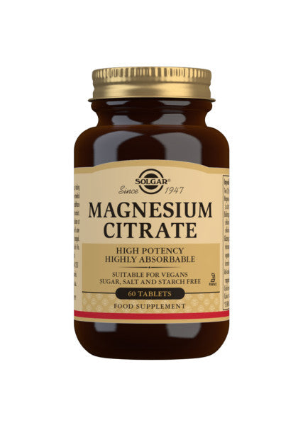 Pakke med Solgar Magnesium Citrat, 60 tabletter, kosttilskud med magnesium