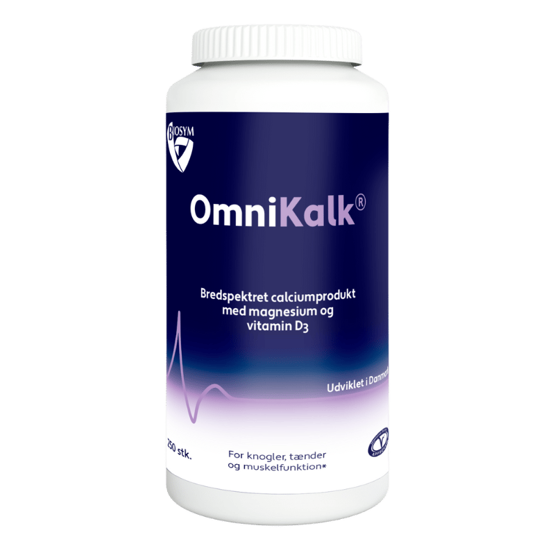 Biosym OmniKalk kosttilskud i pakning med 250 tabletter