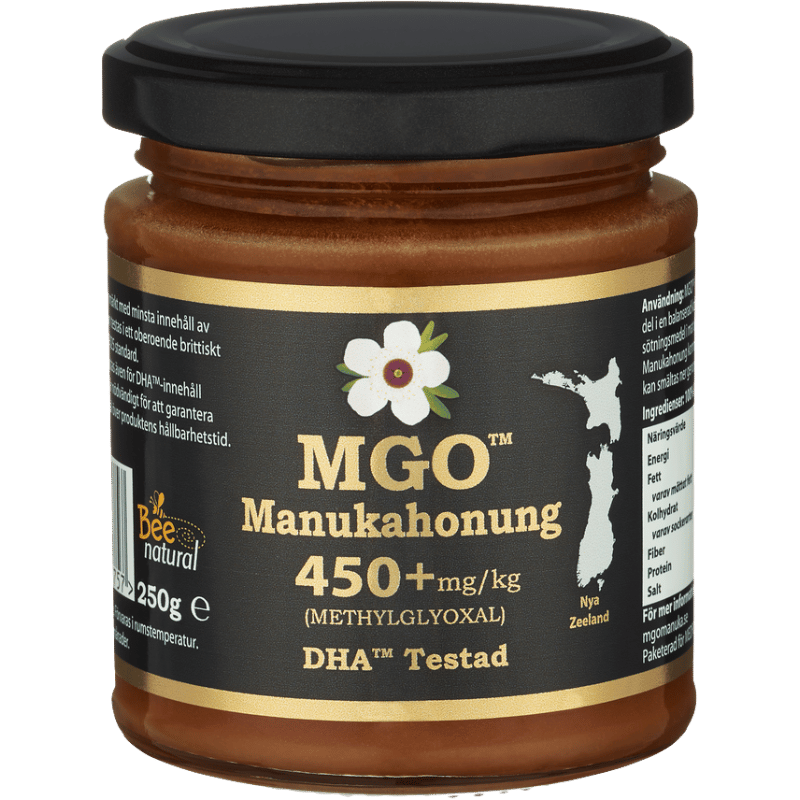 Glas med MGO Manuka Honning 450+ fra New Zealand, 250 g