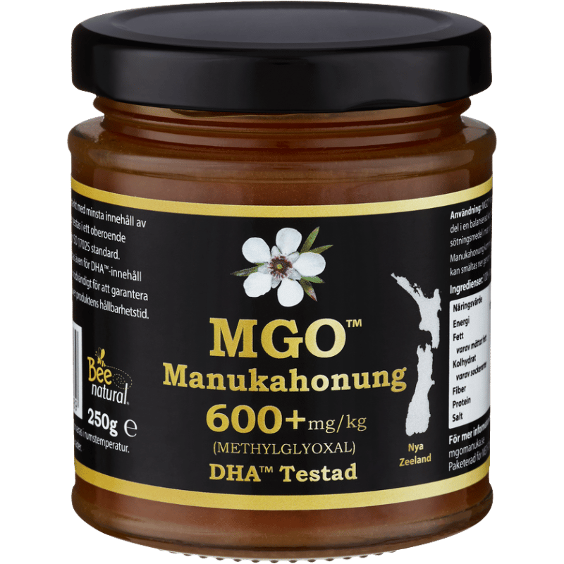 Glas med MGO Manuka Honning 600+ fra New Zealand, 250 g