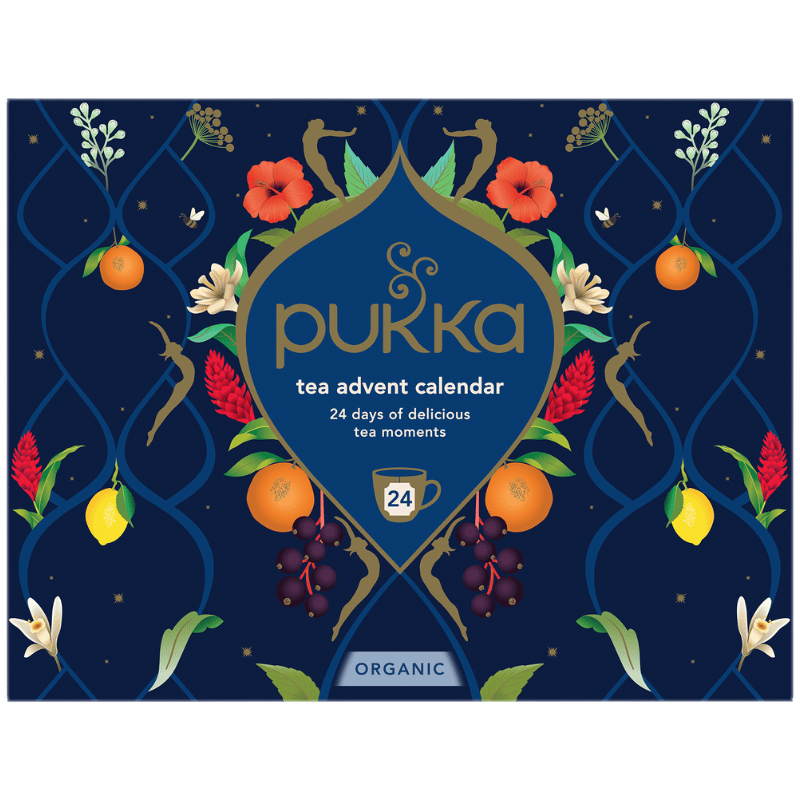 Pukka økologisk te-julekalender med 24 tebreve