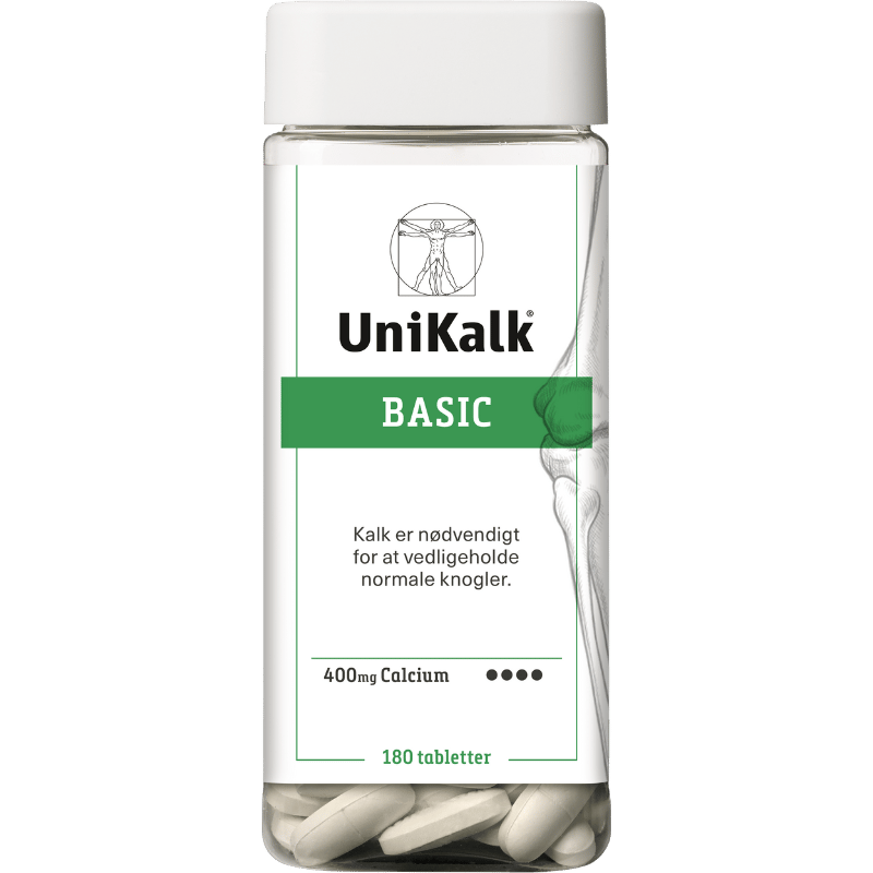 Pakning med UniKalk Basic 400 mg calcium kalktabletter, 180 stk
