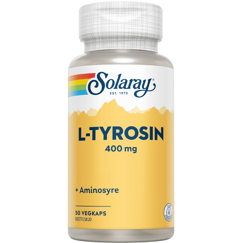 Dåse med Solaray L-Tyrosin kosttilskud, 50 kapsler med 400 mg