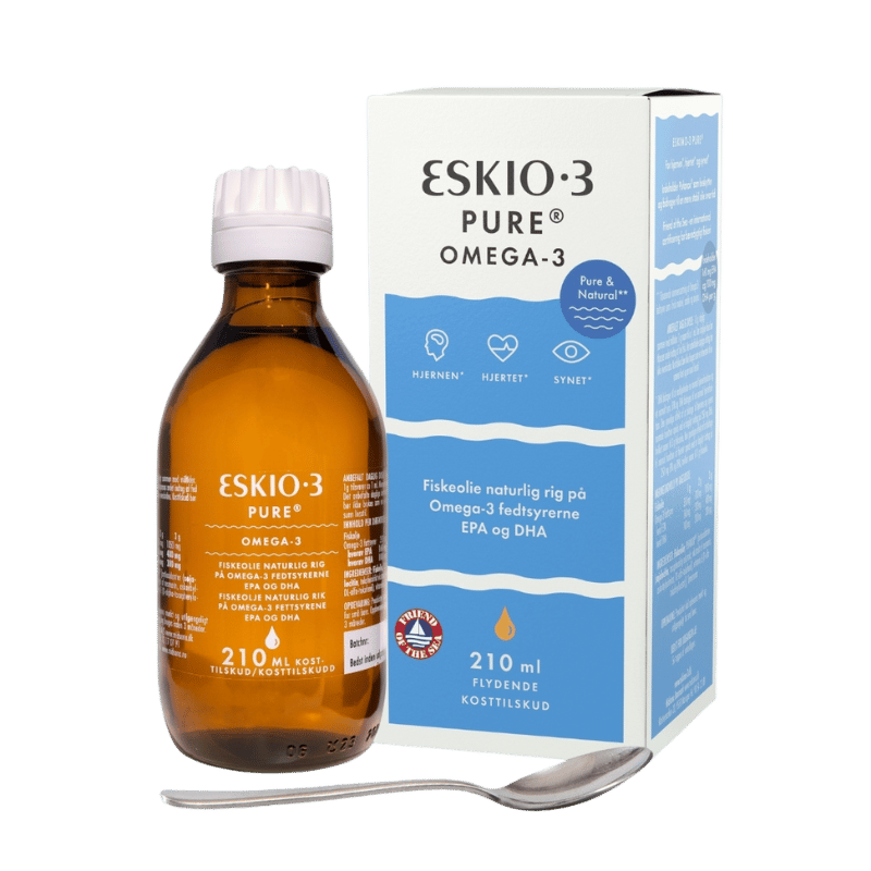 Pakning med Eskio-3 Pure fiskeolie med citrussmag, 210 ml
