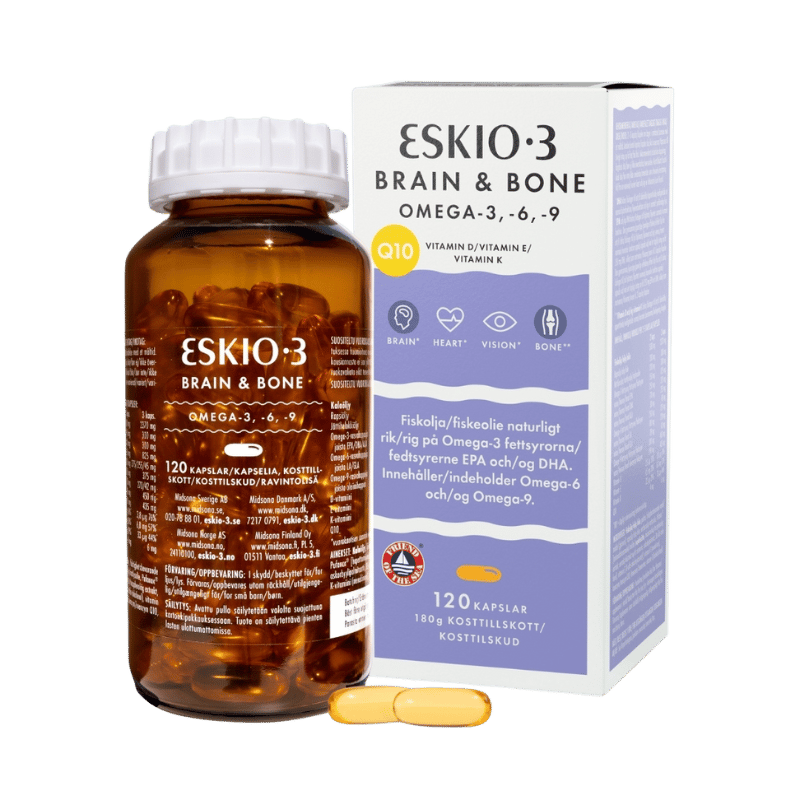 Eskio-3 Brain & Bone kosttilskud i pakning med 120 tabletter