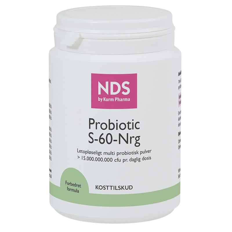Beholder med NDS Probiotic S-60-NRG pulver med bakteriekulturer, 100 g