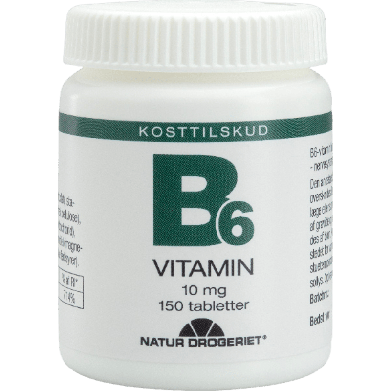 Natur Drogeriet B6-vitamin 10 mg, vegansk kosttilskud i pakke med 150 tabletter