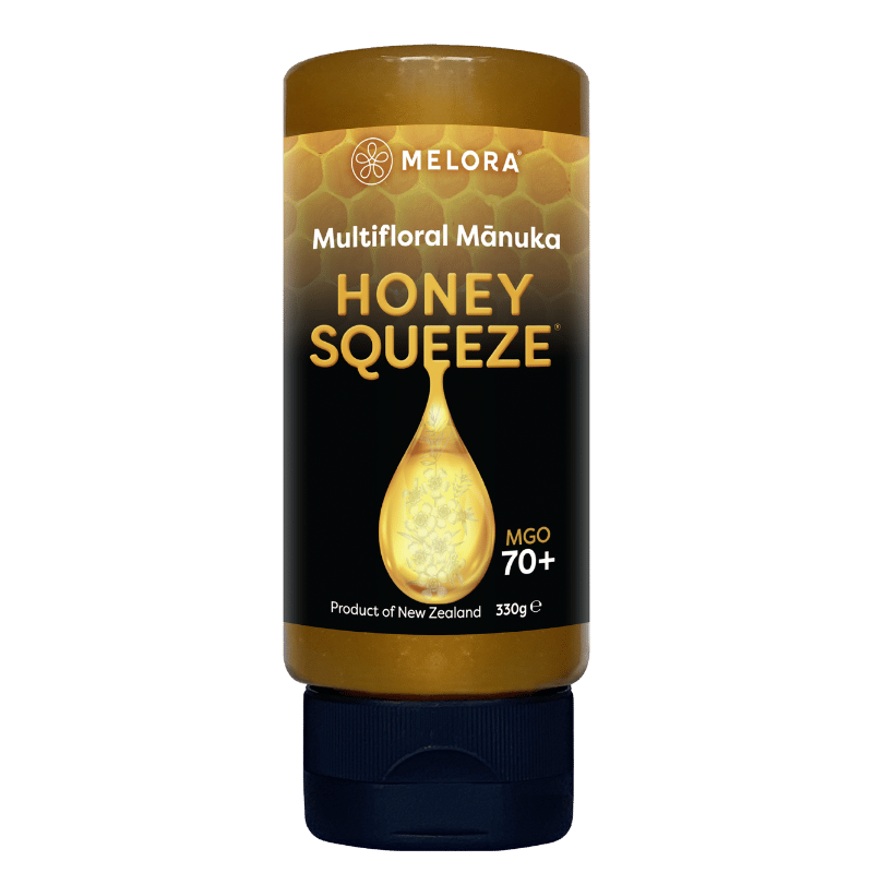 Melora Multifloral Manuka Honey 70+ MGO i squeeze-flaske, 330 g