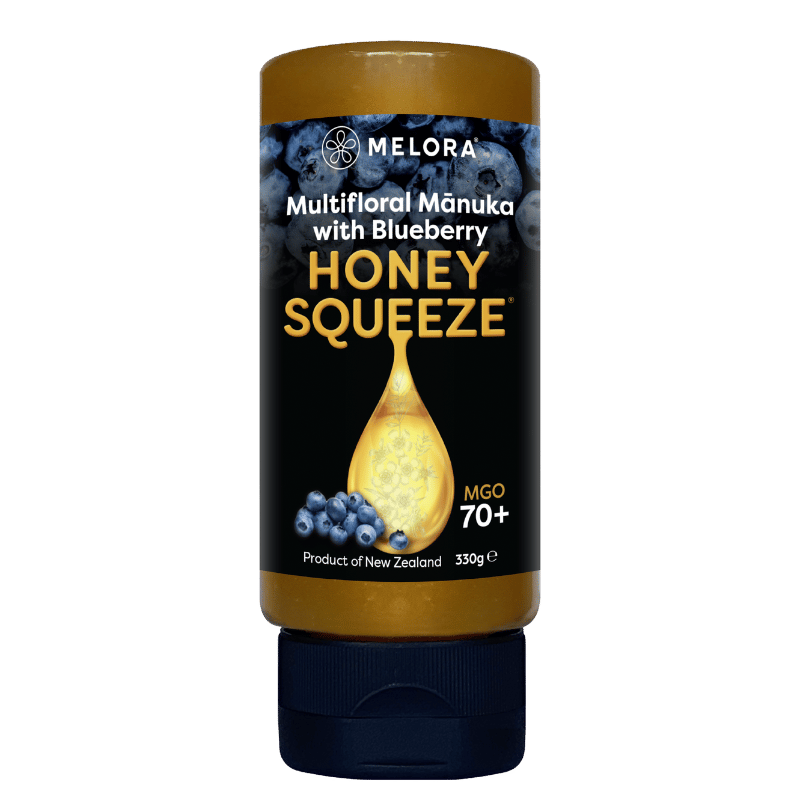 Melora multifloral manukahonning 70+ MGO Blueberry i squeeze-flaske, 330 g
