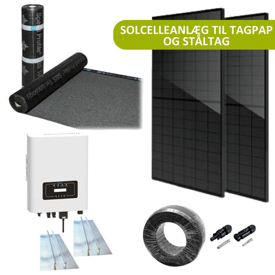 3kW komplet 3-faset solcelleanlæg - Til tagpap eller ståltag, DEYE inverter, Sort i sort - Retning solceller : Stående, Rækker : 1, Solceller kW : 3,3