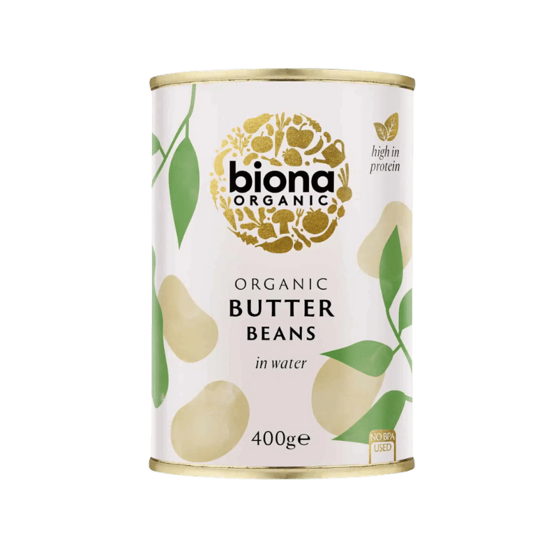 Biona økologiske butter beans, cremede limabønner, pakning med 400 g