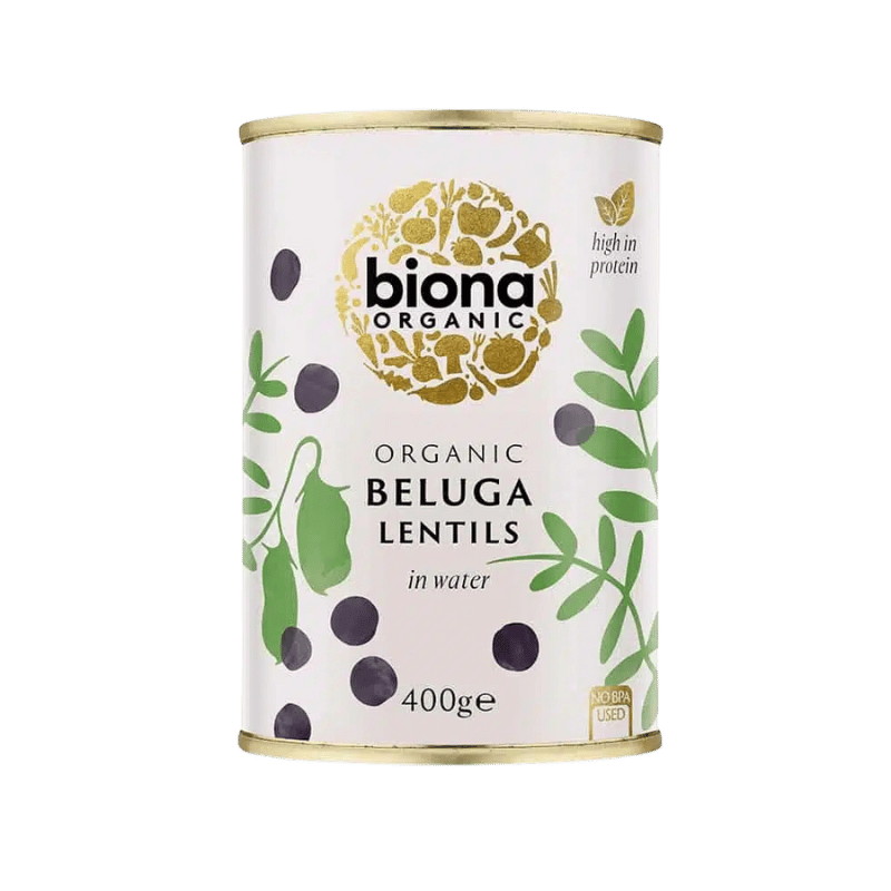 Pakning med Biona økologiske belugalinser, 400 g
