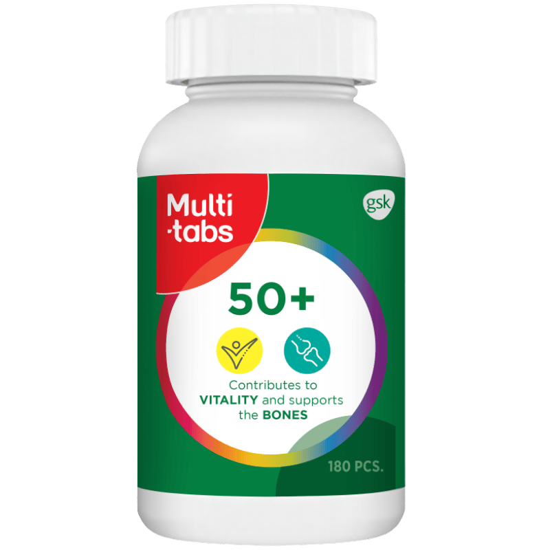 Pakke Multitabs 50+ multivitamin med 180 tabletter, 13 vitaminer og 9 mineraler