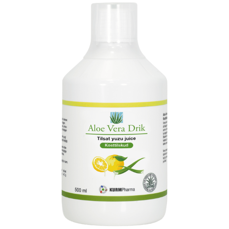Kurm Aloe Vera Drik med yuzu, drik med aloe vera-bladgel i flaske på 500 ml