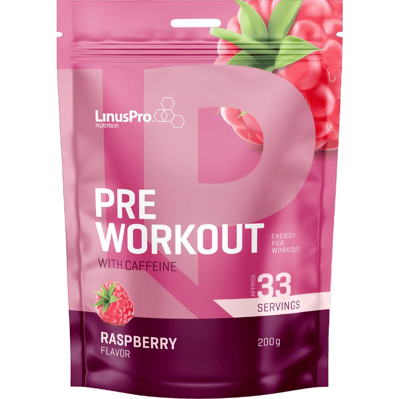 LinusPro Pre Work Out i smagen hindbær, pakke på 200 g