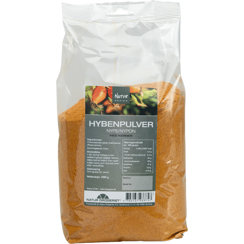 Pakke Natur Drogeriet hybenpulver, fint pulver i 1 kg størrelse