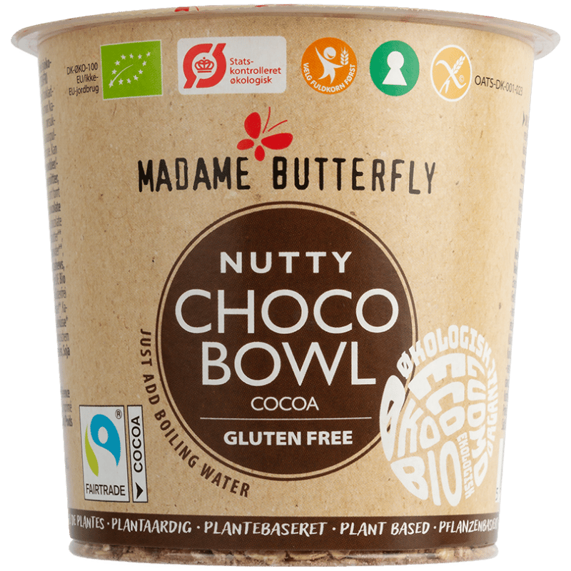 Madame Butterfly Nutty Choco Bowl Cocoa, økologisk og glutenfri instantgrød, 55 gram