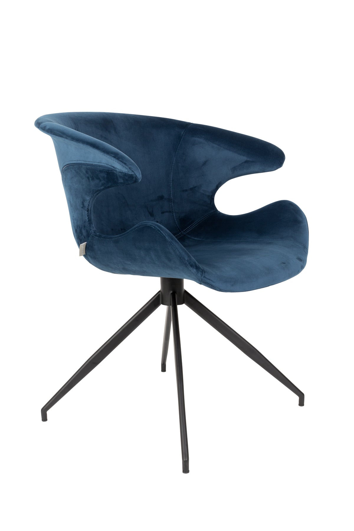 Spisebordsstol Mia fra Zuiver med armlæn i blå fløjl polyester og sort metal