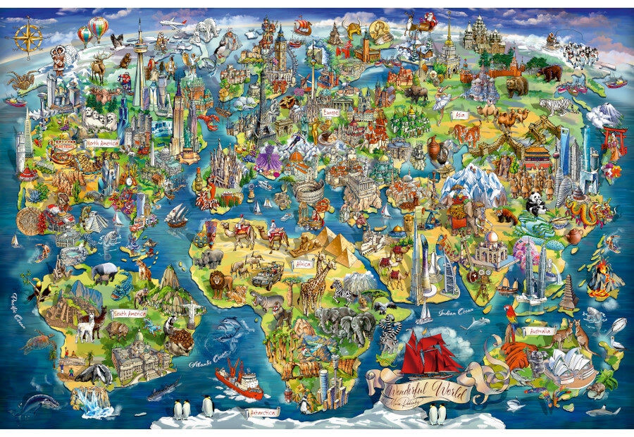 Ravensburger puslespil Illustrated World Map med 5000 brikker
