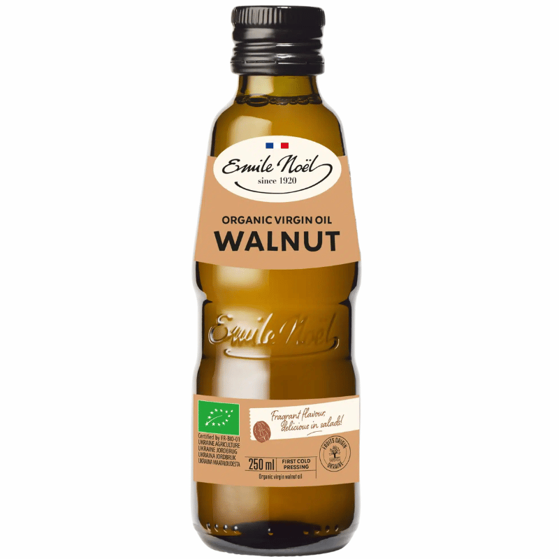 Flaske med Emile Noel økologisk valnøddeolie, koldpresset, 250 ml