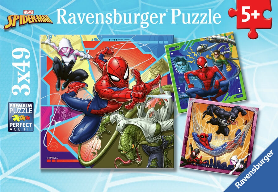 Ravensburger puslespilssæt Spider-Man It's Web-Slinging time, 3 x 49 brikker