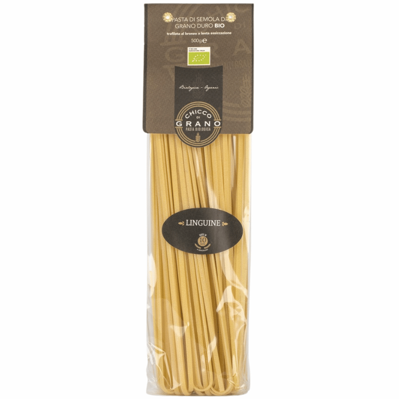 Pose med Chicco di Grano økologisk linguine pasta, 500 gram, lavet af durumhvedemel