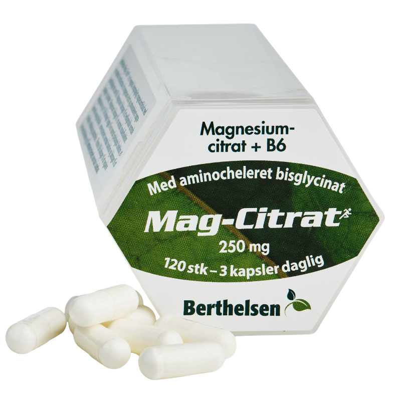 Berthelsen Mag-Citrat kosttilskud med magnesium og vitamin B6, 120 kapsler
