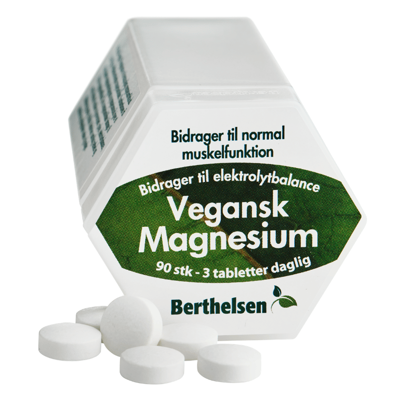 Pakke med Berthelsen Vegansk Magnesium kosttilskud, 90 tabletter