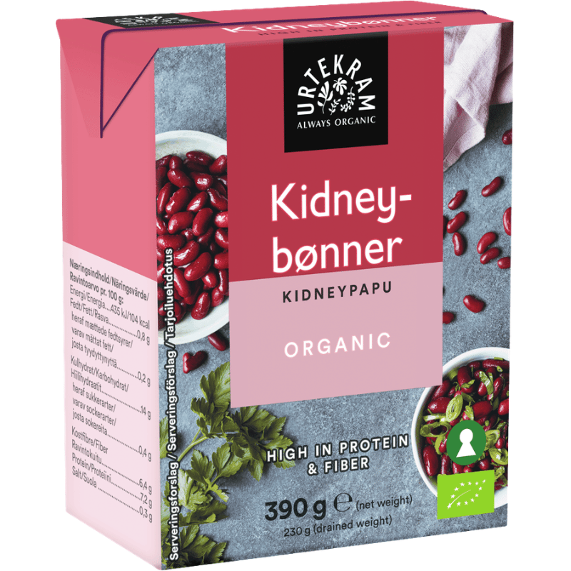 Urtekram økologiske kidneybønner i pakning på 390 g