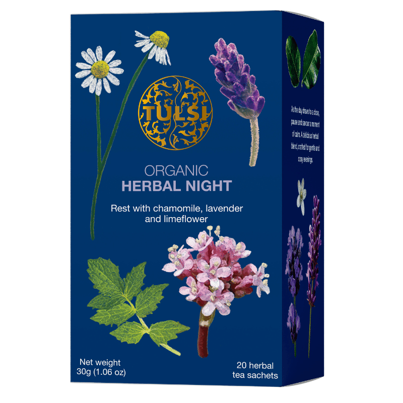 Tulsi Herbal Night økologisk urtete med havreblomst, lavendel og kamille, 20 breve