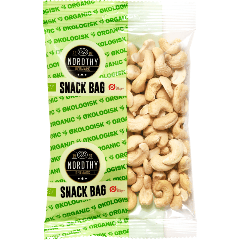 Nordthy Snack Bag med økologiske hele cashewnødder, pose på 100 g