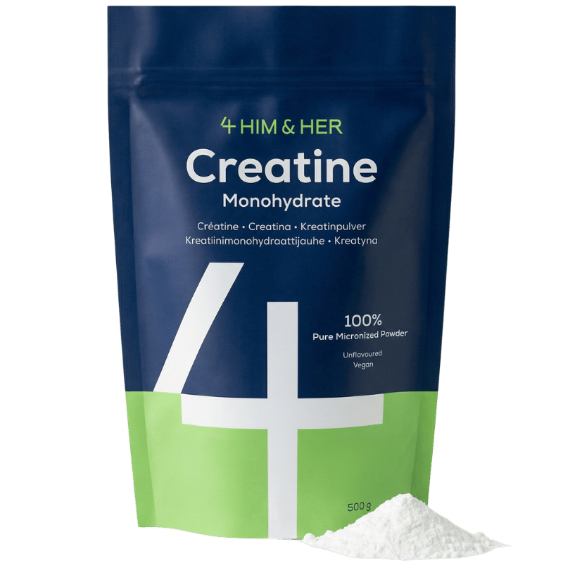 Pakke med 4 Him & Her Creatine Monohydrate kreatinpulver, 500 g