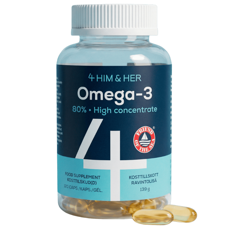 Pakning med 4 Him & Her Omega-3 kapsler, 120 stk.