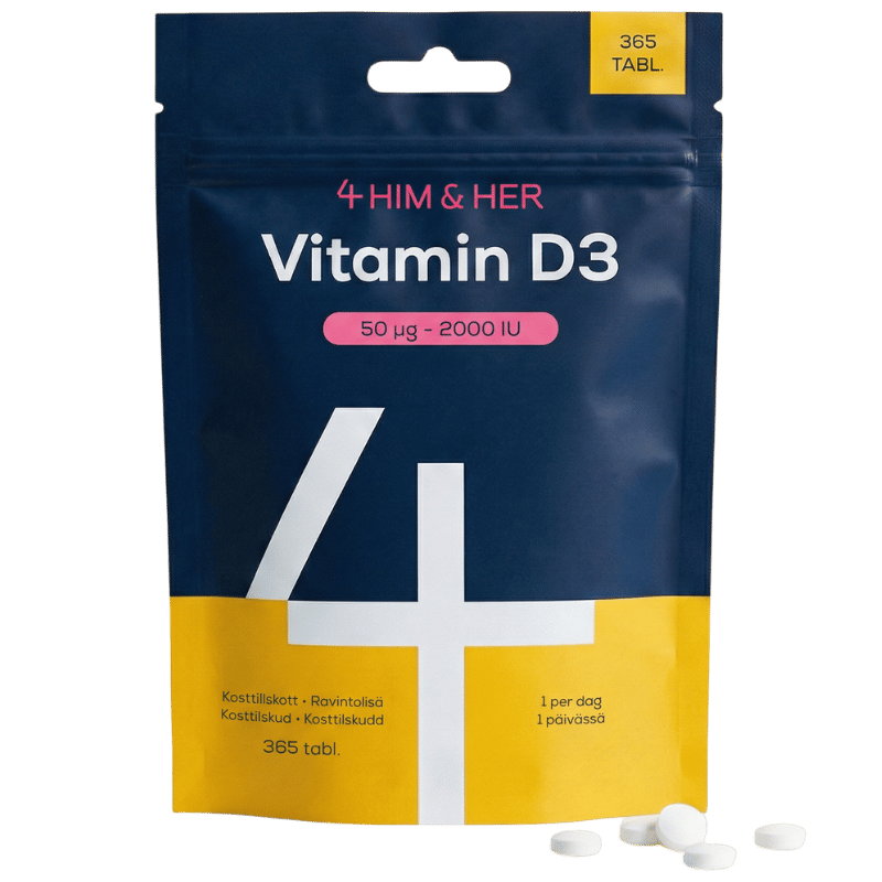 Pakke med 4 Him & Her Vitamin D3 50 µg kosttilskud, 365 tabletter