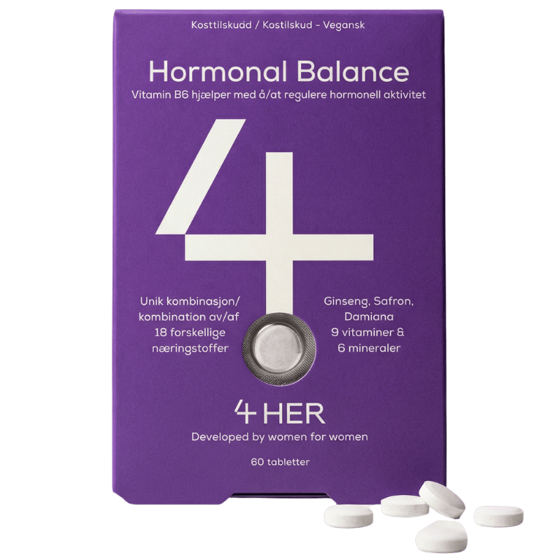 Pakke med 4 Her Hormonal Balance kosttilskud fra 4 Him & Her, 60 tabletter