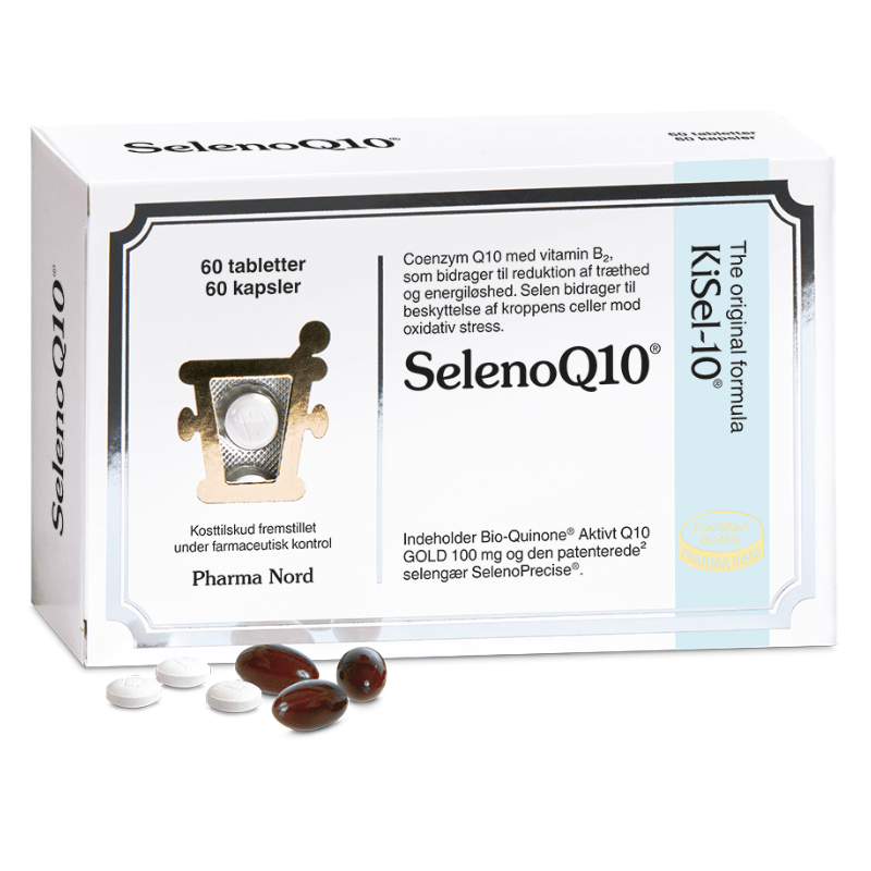 Pakning med Pharma Nord SelenoQ10 kosttilskud, kapsler og tabletter, 60+60 stk