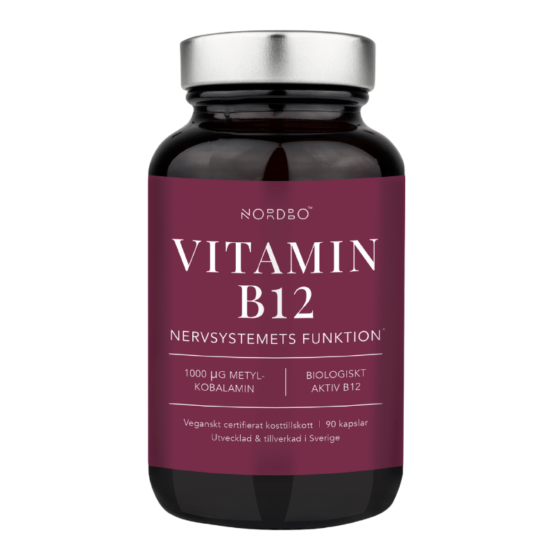 Nordbo B12 vegansk kosttilskud med methylcobalamin, pakke med 90 kapsler