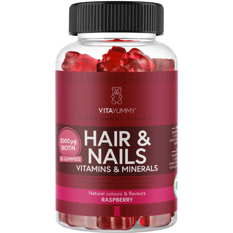 VitaYummy Hair & Nails Raspberry, pakke med 60 veganske gummies