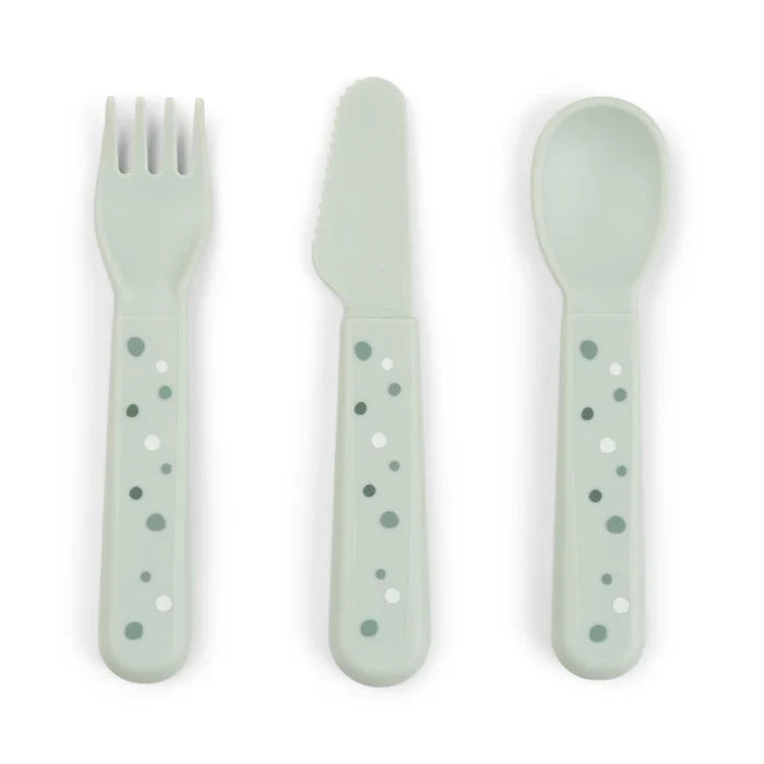 Done by Deer Foodie bestiksæt til børn i grøn med Happy Dots-mønster