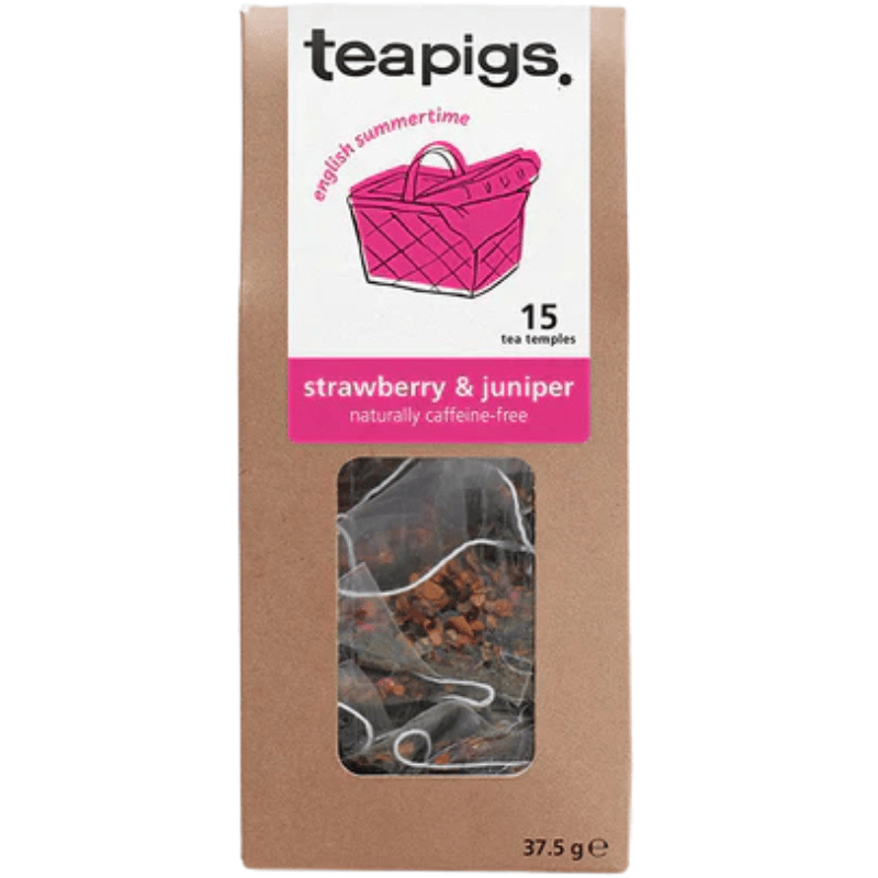 Pakke med Teapigs Jordbær & Enebær te, 15 teposer med hibiscus og rødbede