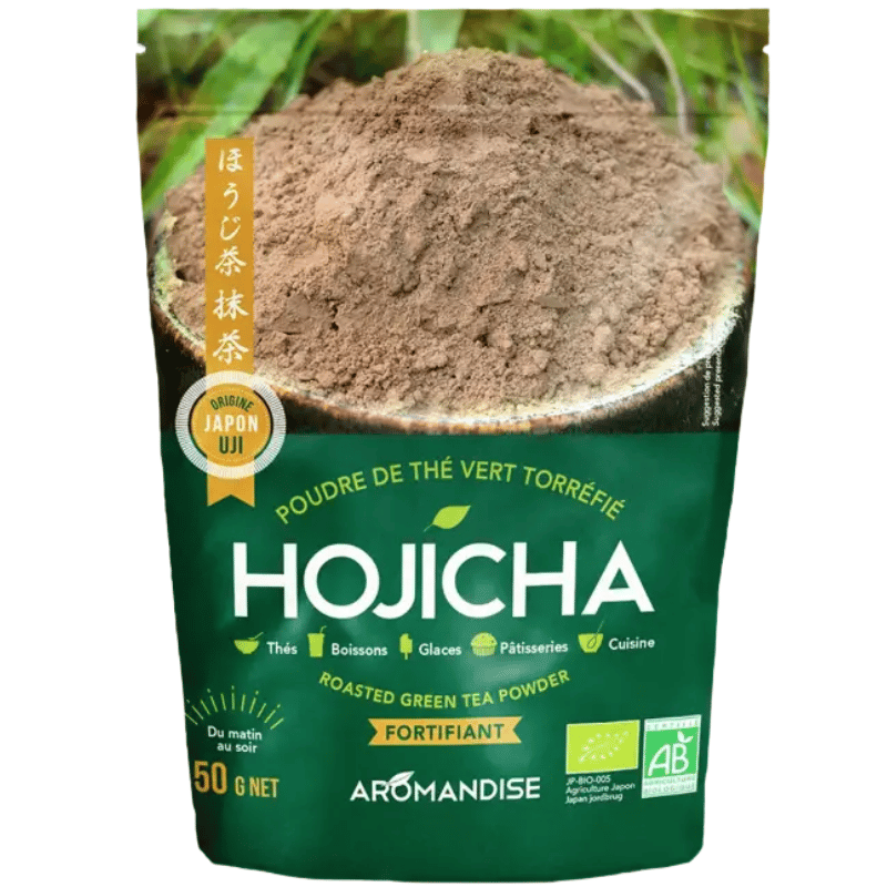 Aromandise Hojicha økologisk grøn te i pulverform, 50 g