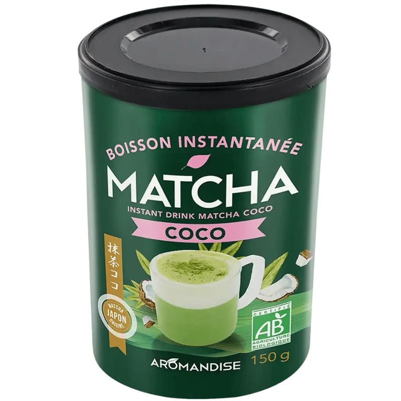 Aromandise økologisk instant matcha latte med kokossmag, 150 g