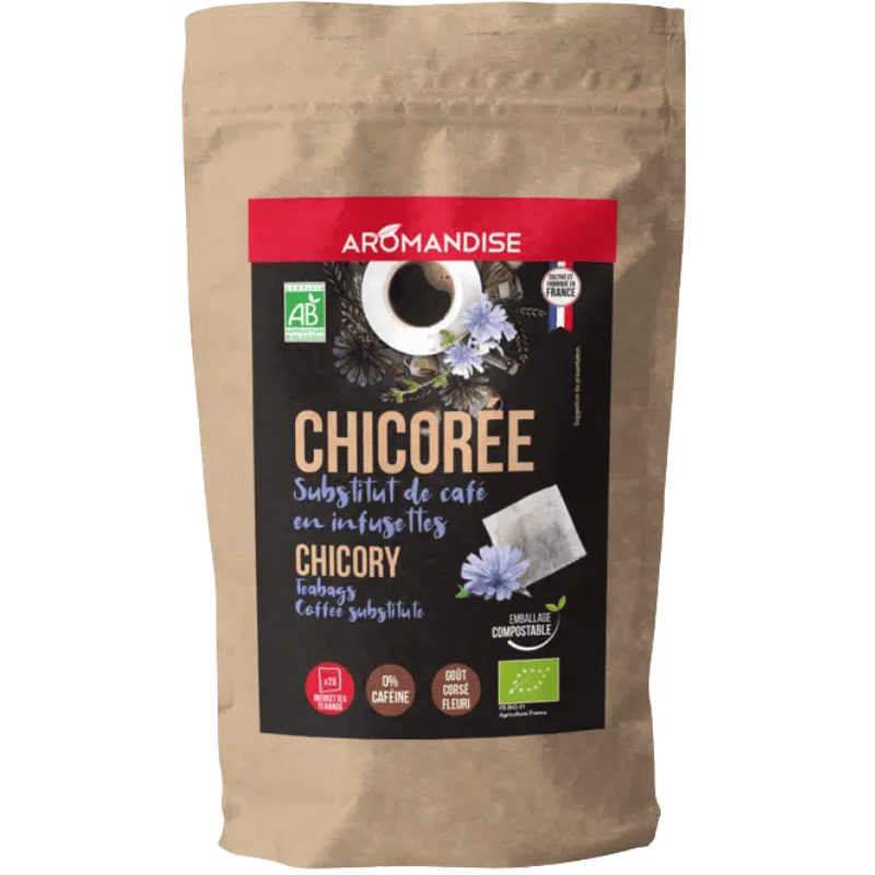 Pakning med Aromandise økologisk ristet cikorie kaffeerstatning i 25 portionsbreve