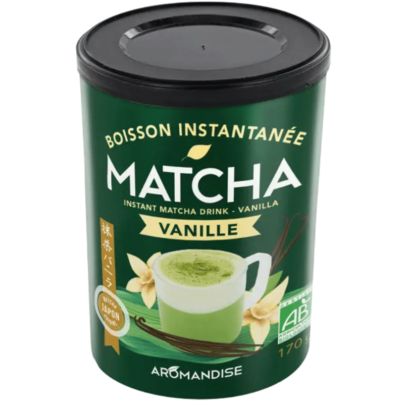 Pakning med Aromandise Matcha Instant Latte Vanilje, økologisk pulver, 170 g
