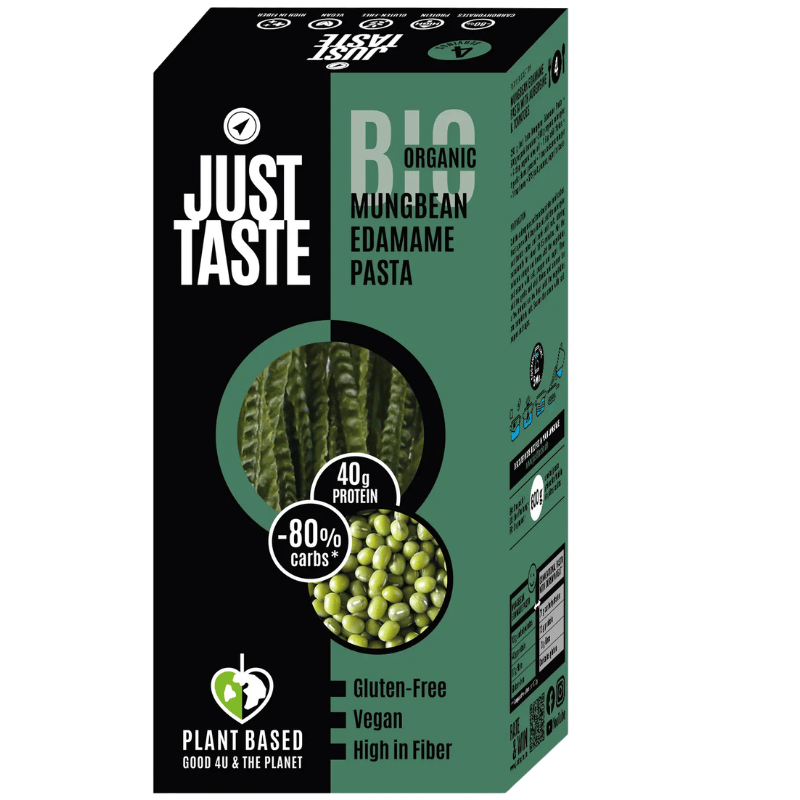 Just Taste Mungbønne/Edamame Pasta, 250 g økologisk grøn fettuccine af edamame og mungbønner